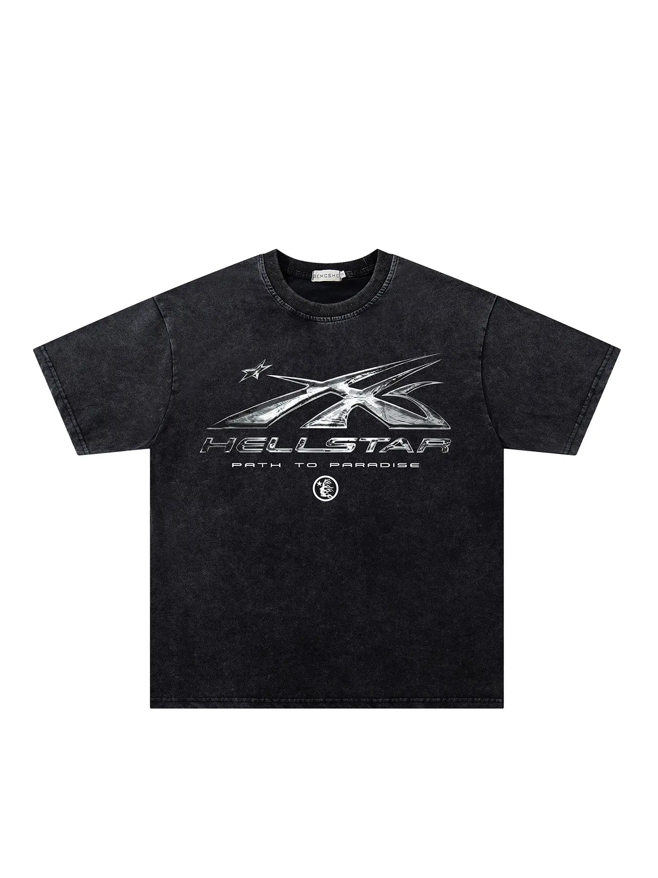 Vintage Dark Streetwear Street Style Washed Star Flame Design Tee