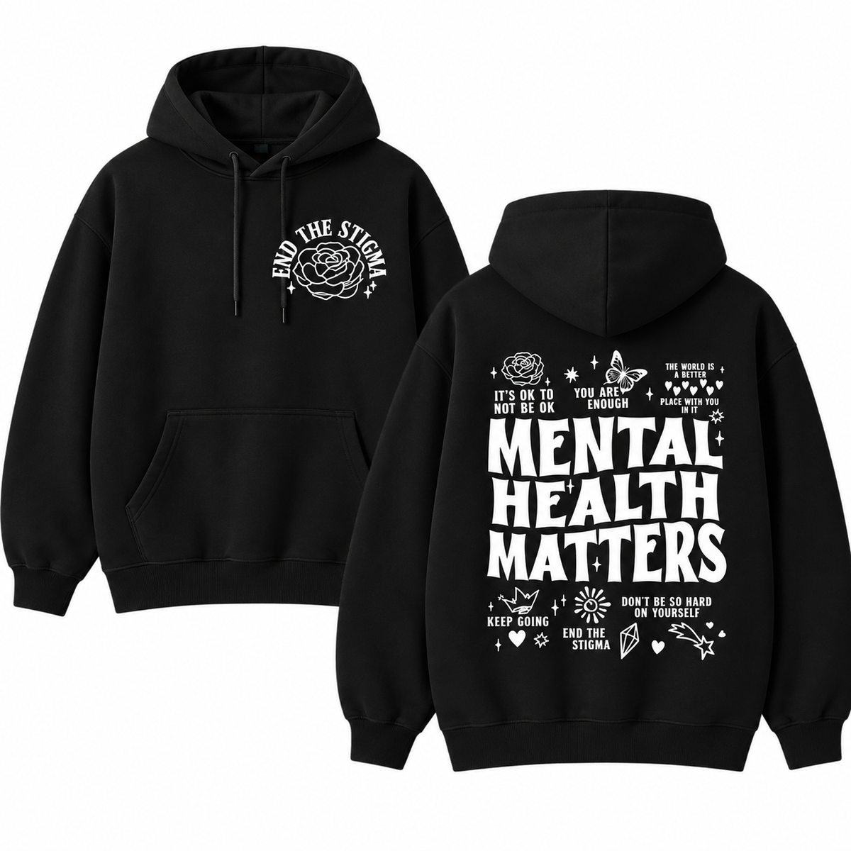 Mental Health Matters T-Shirt/Sweatshirt/Hoodie – Positive Affirmation Vintage Washed Front & Back Graphic Tee