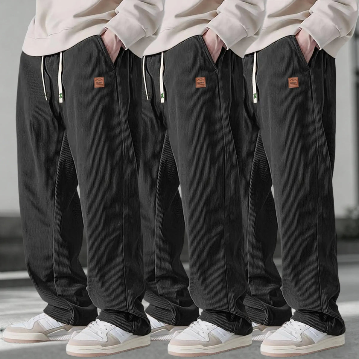 Men’s 3-Pack Corduroy Pants – Loose Fit Drawstring Casual Straight Leg Trousers
