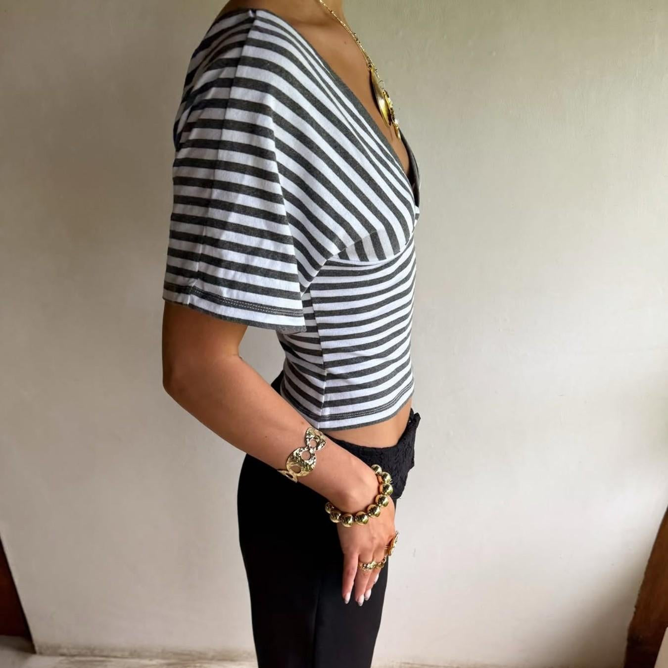Y2K Striped V-Neck Top