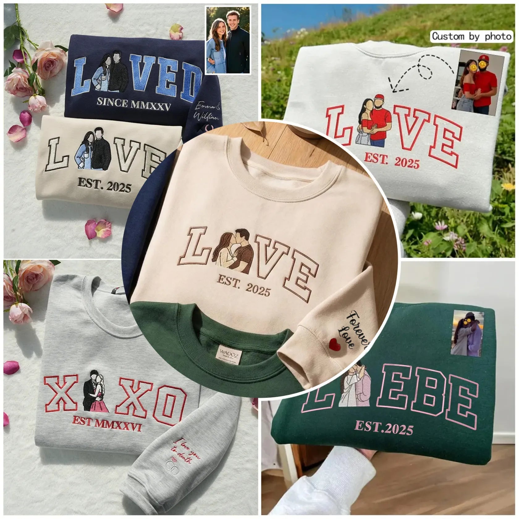 Personalized Embroidered Photo Couple LOVE EST Year Sweatshirt/Hoodie - Sweatshirt 商品缩略图