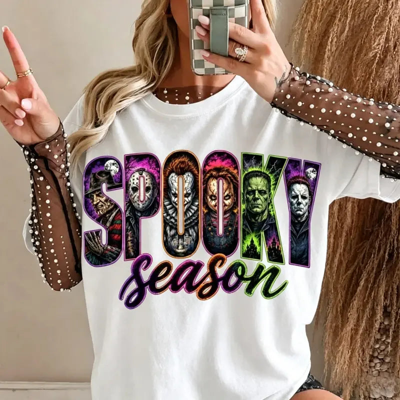 🤡Spooky Season Horror Graphic T-Shirt/Sweatshirt/Hoodie – Retro Scary Movie Neon Halloween Retro Tee