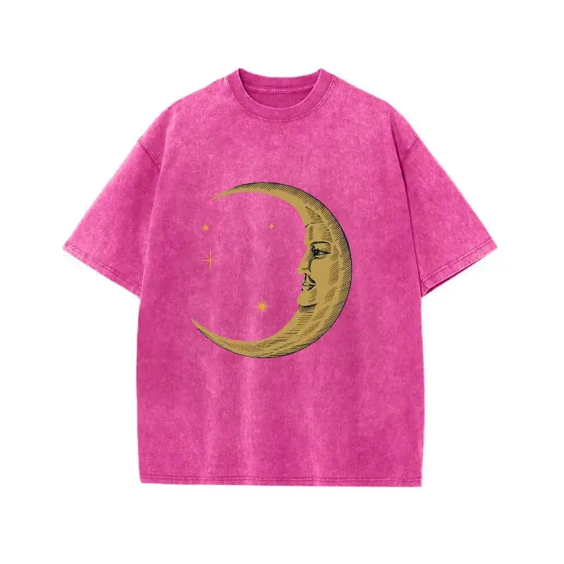 🌙 Celestial Moon Graphic Tee - Vintage Washed T-Shirt