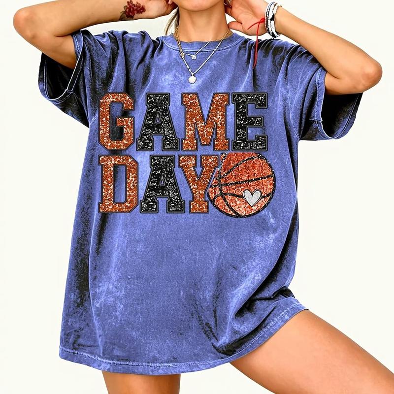 Game Day Basketball Sweatshirt – Women's Oversized Basketball Graphic Crewneck, Sports Mom Game Day Outfit