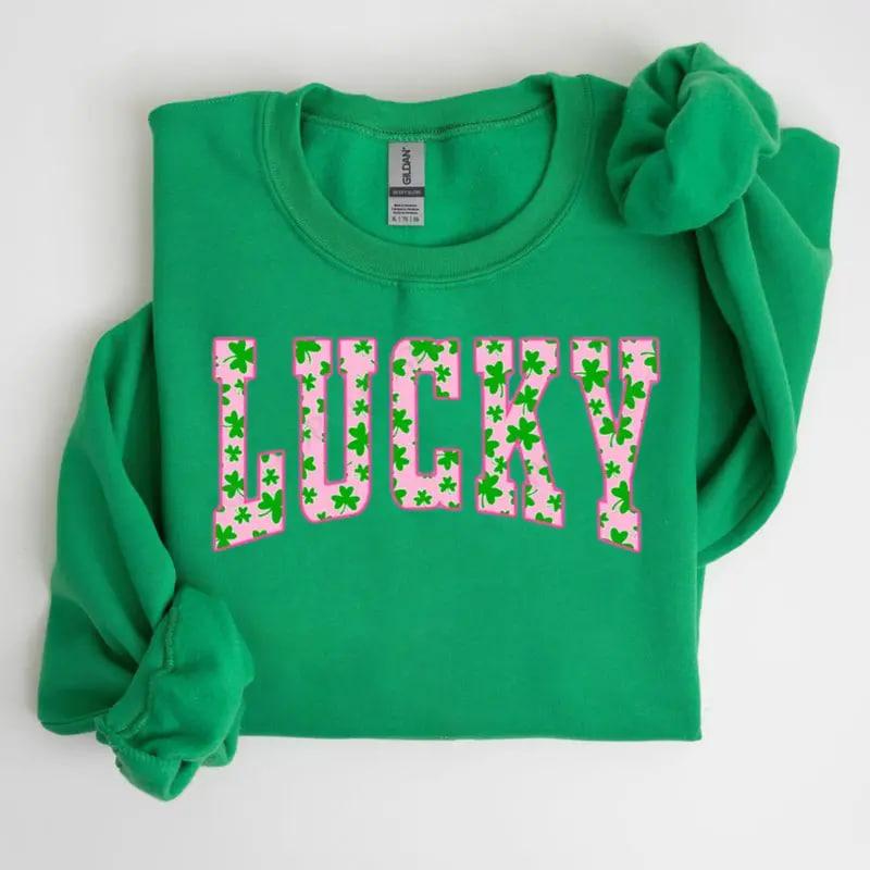 Lucky Clover sweatshirt with green shamrock design, perfect for St. Patrick’s Day, a cute Irish holiday shirt combining festive style and cozy comfort Shirt / Hoodie / Sweatshirt