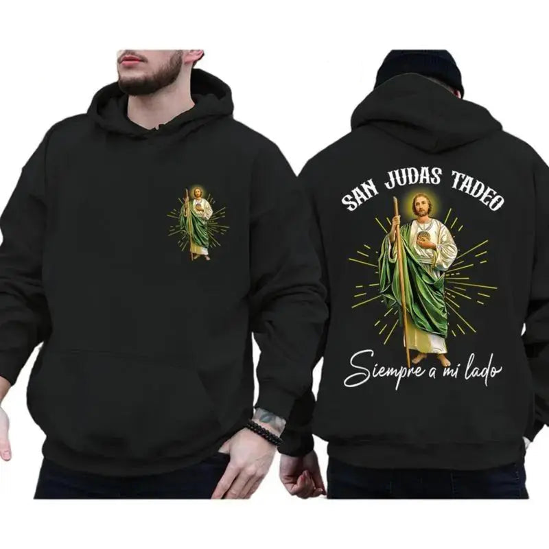 San Judas Tadeo Double-Sided Graphic Hoodie/Sweatshirt/T-Shirt – Siempre a Mi Lado Catholic Faith Tee