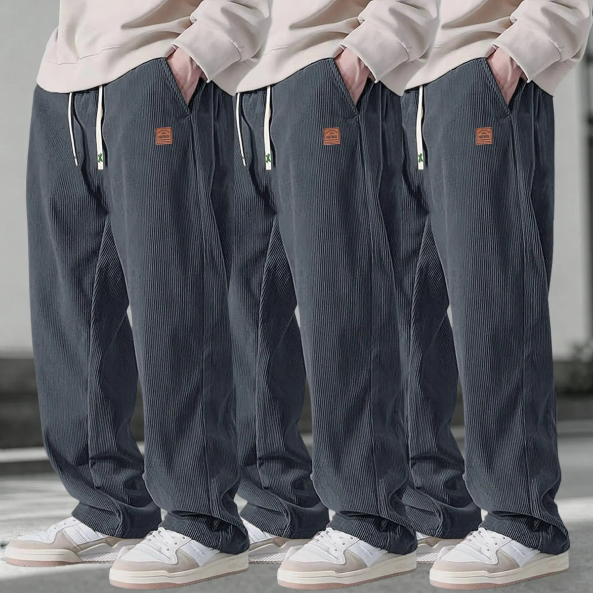 Men’s 3-Pack Corduroy Pants – Loose Fit Drawstring Casual Straight Leg Trousers