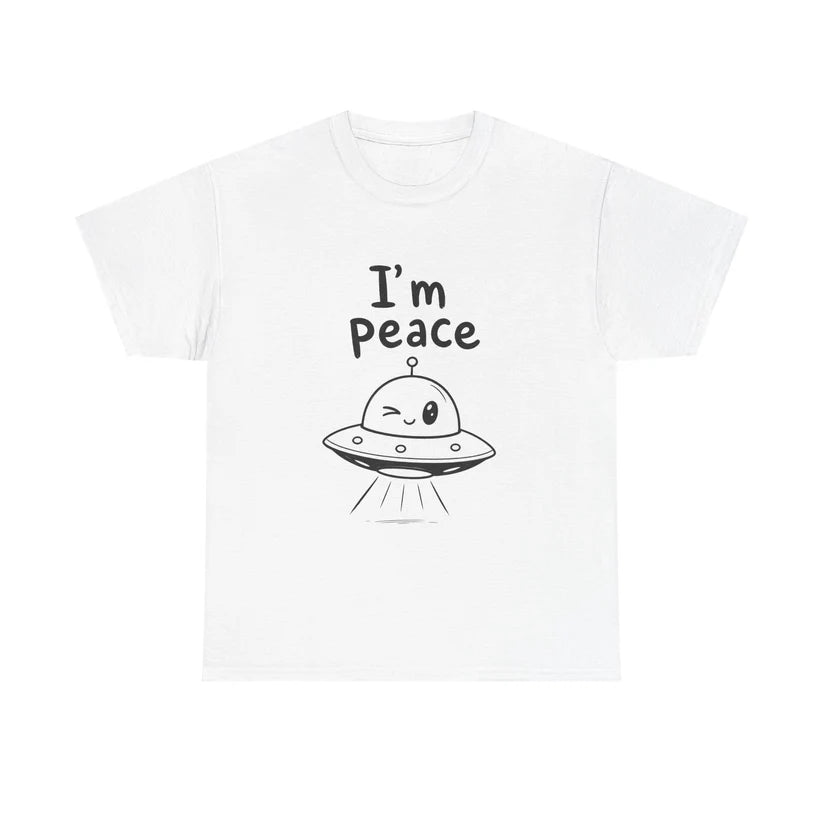 Funny Alien Graphic Cotton T-Shirt/Sweatshirt/Hoodie – "I Come in Peace" & "I'm Peace" Cartoon Unisex Tee