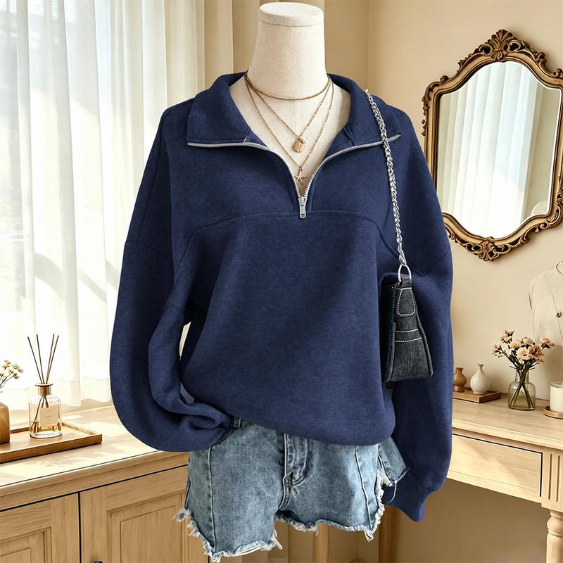 Women’s Oversized Half Zip Sweatshirt – Cozy Mock Neck Casual Pullover
