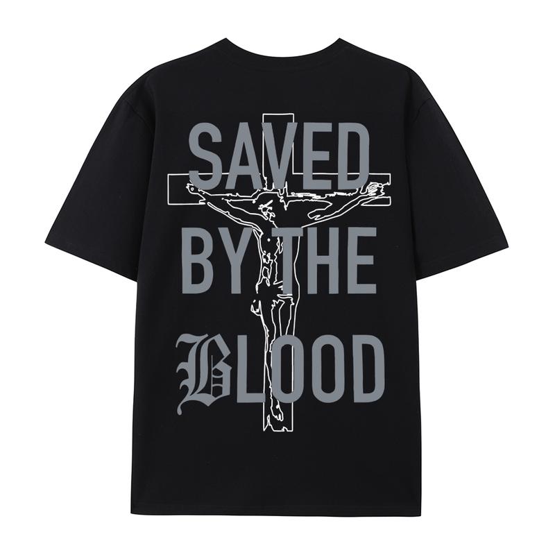 Saved By The Blood Christian T-Shirt/Sweatshirt/Hoodie – Gothic Jesus Cross Graphic Tee, Faith Streetwear Shirt
