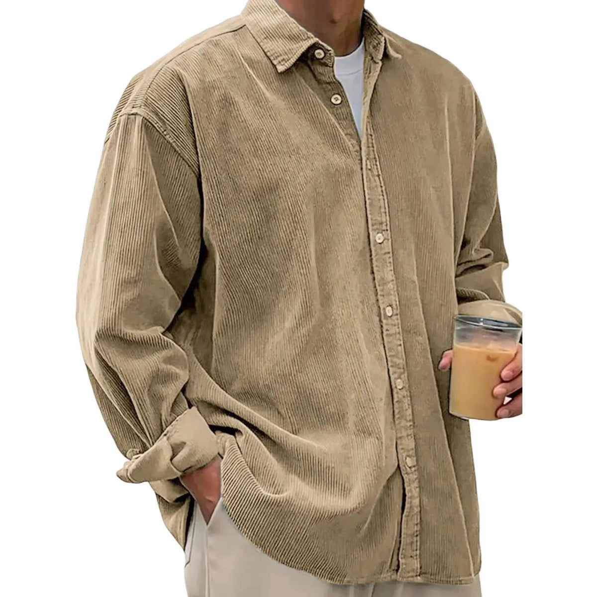 Men’s Corduroy Button-Down Shirt – Relaxed Fit Long Sleeve Casual Overshirt
