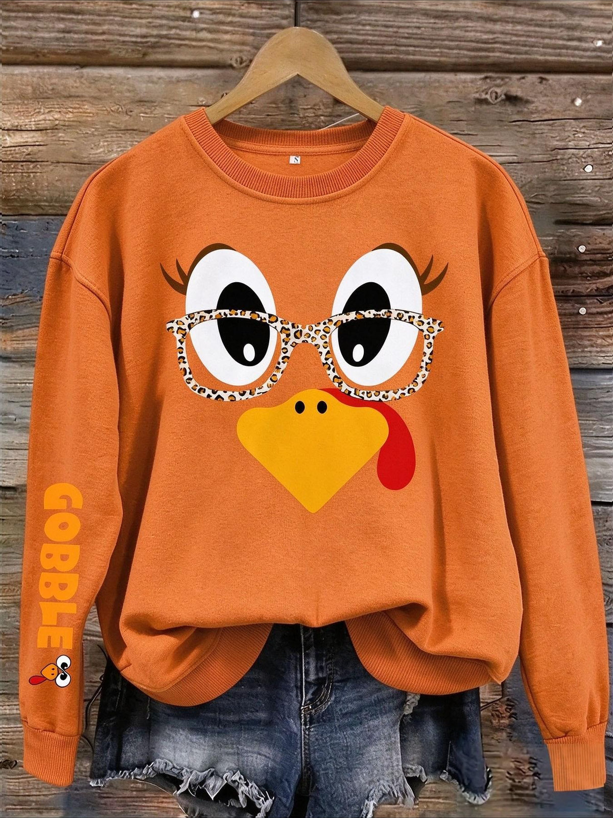Funny Thanksgiving Turkey Sweatshirt/Hoodie – Leopard Glasses Gobble Graphic Crewneck, Cute Fall Pullover