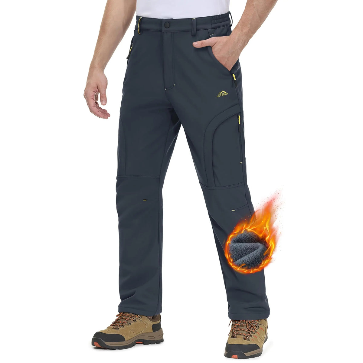 Men’s Fleece-Lined Softshell Hiking Pants – Warm Water-Resistant Winter Outdoor Pants
