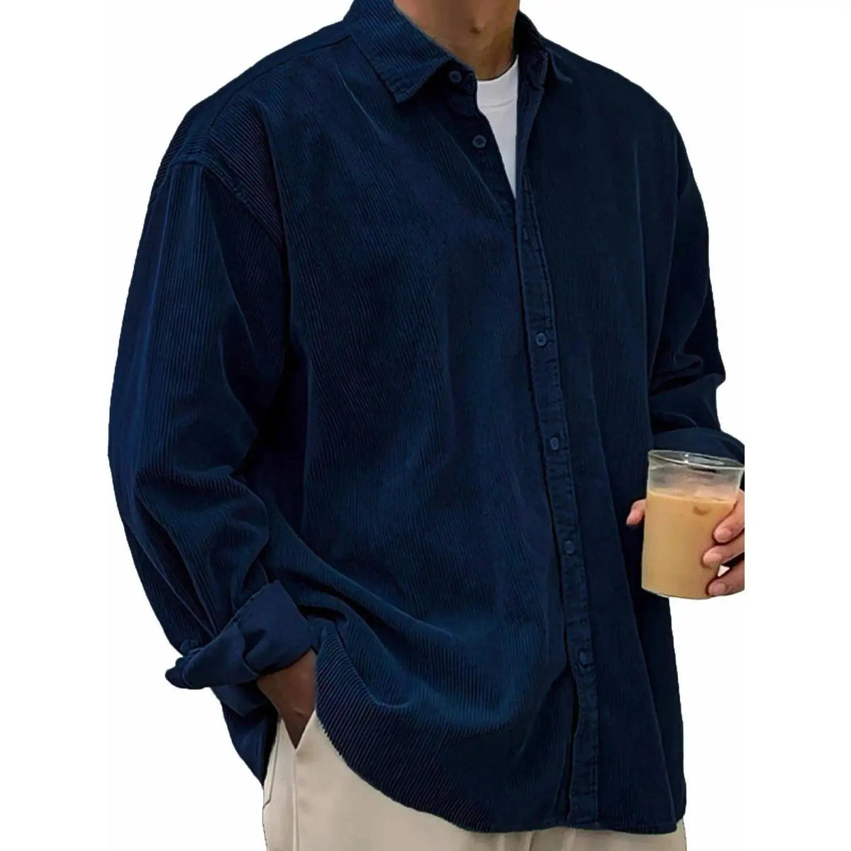 Men’s Corduroy Button-Down Shirt – Relaxed Fit Long Sleeve Casual Overshirt