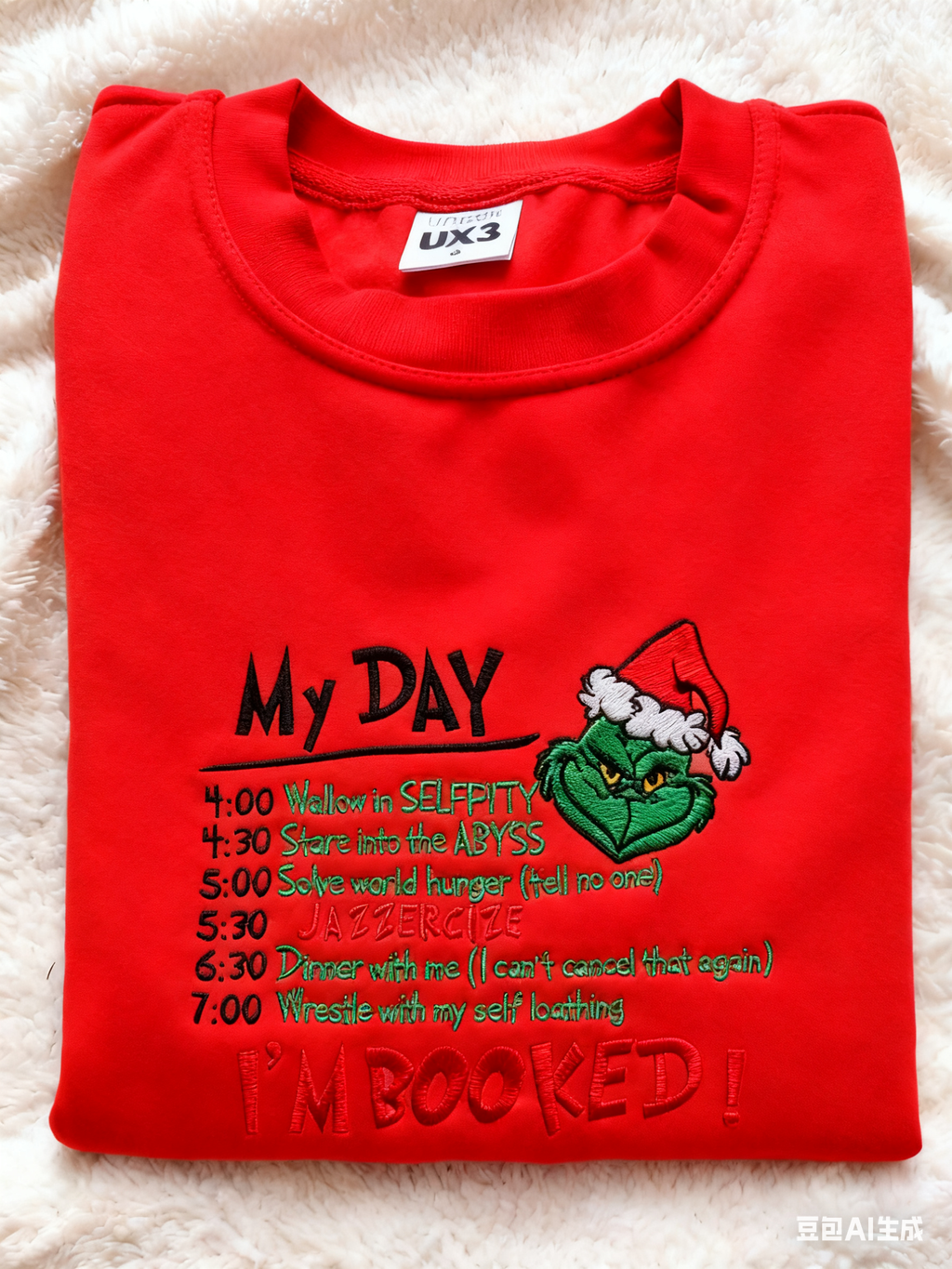 Christmas “I’m Booked” Grinch Embroidered Sweatshirt, Funny My Day Schedule Holiday Sweater, Cozy Winter Hoodie for Grinch Lovers, Festive Embroidery Gift Top