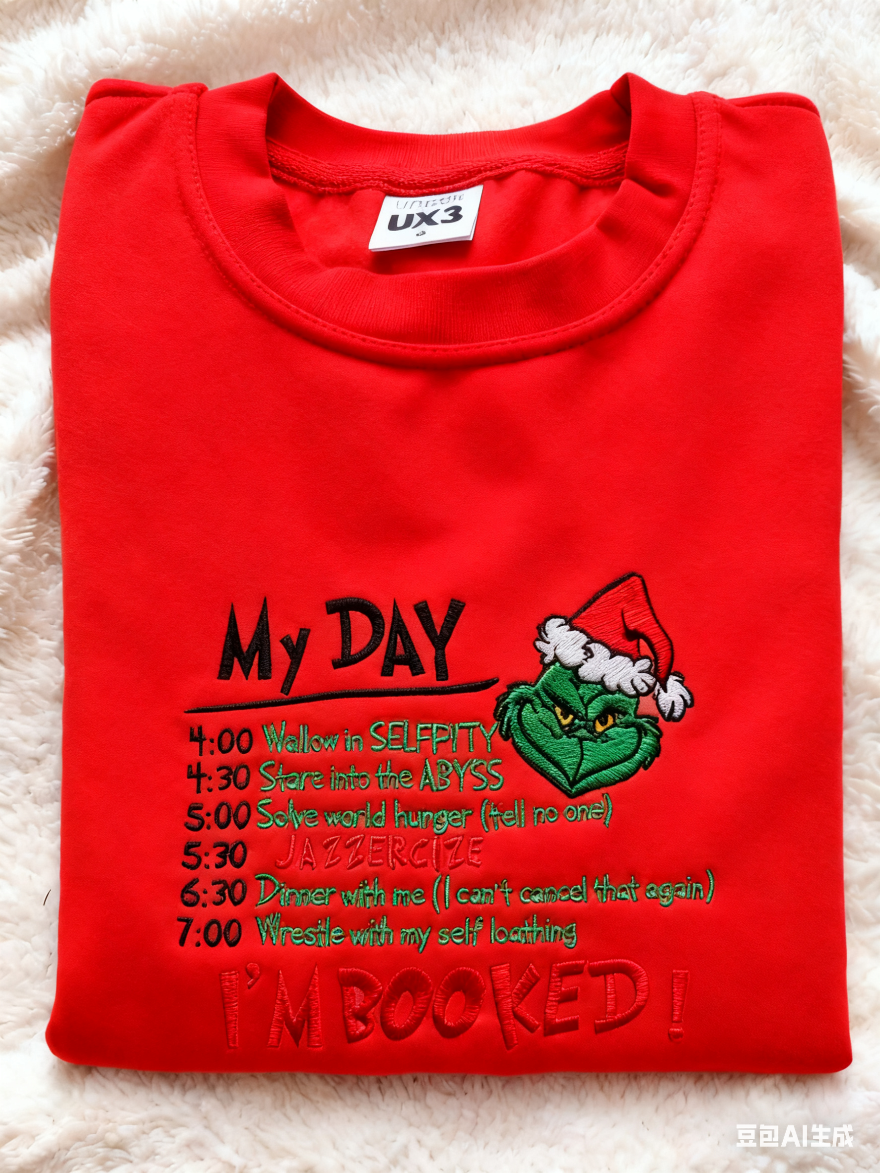 Christmas “I’m Booked” Grinch Embroidered Sweatshirt, Funny My Day Schedule Holiday Sweater, Cozy Winter Hoodie for Grinch Lovers, Festive Embroidery Gift Top
