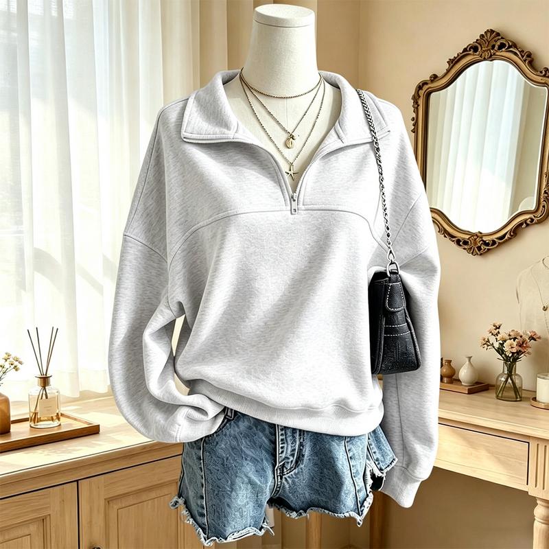 Women’s Oversized Half Zip Sweatshirt – Cozy Mock Neck Casual Pullover