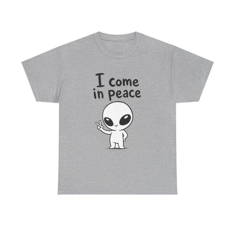 Funny Alien Graphic Cotton T-Shirt/Sweatshirt/Hoodie – "I Come in Peace" & "I'm Peace" Cartoon Unisex Tee