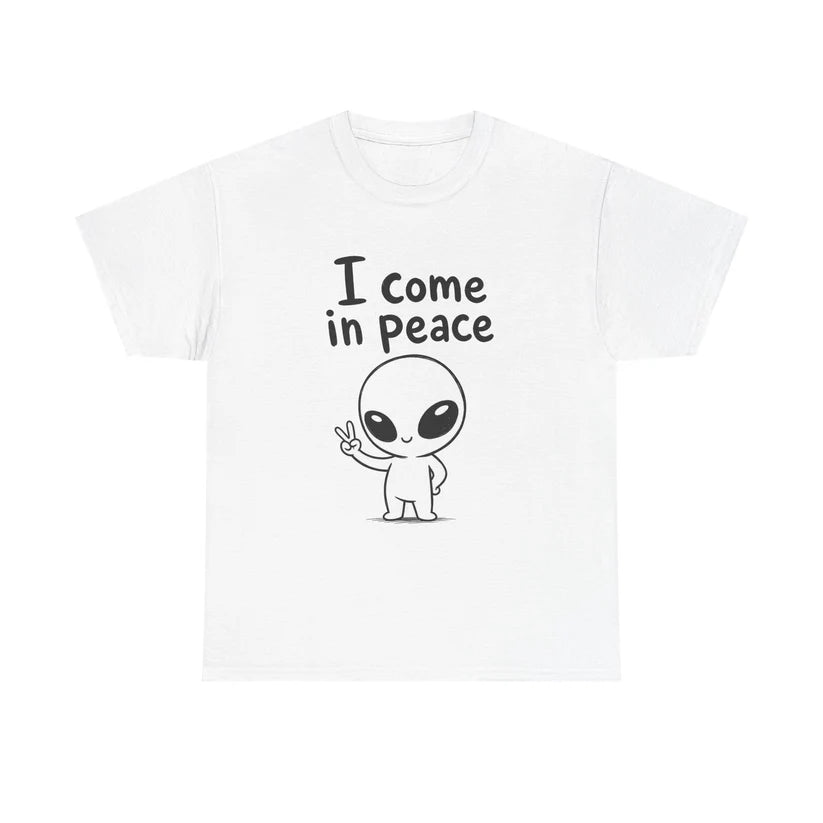 Funny Alien Graphic Cotton T-Shirt/Sweatshirt/Hoodie – "I Come in Peace" & "I'm Peace" Cartoon Unisex Tee