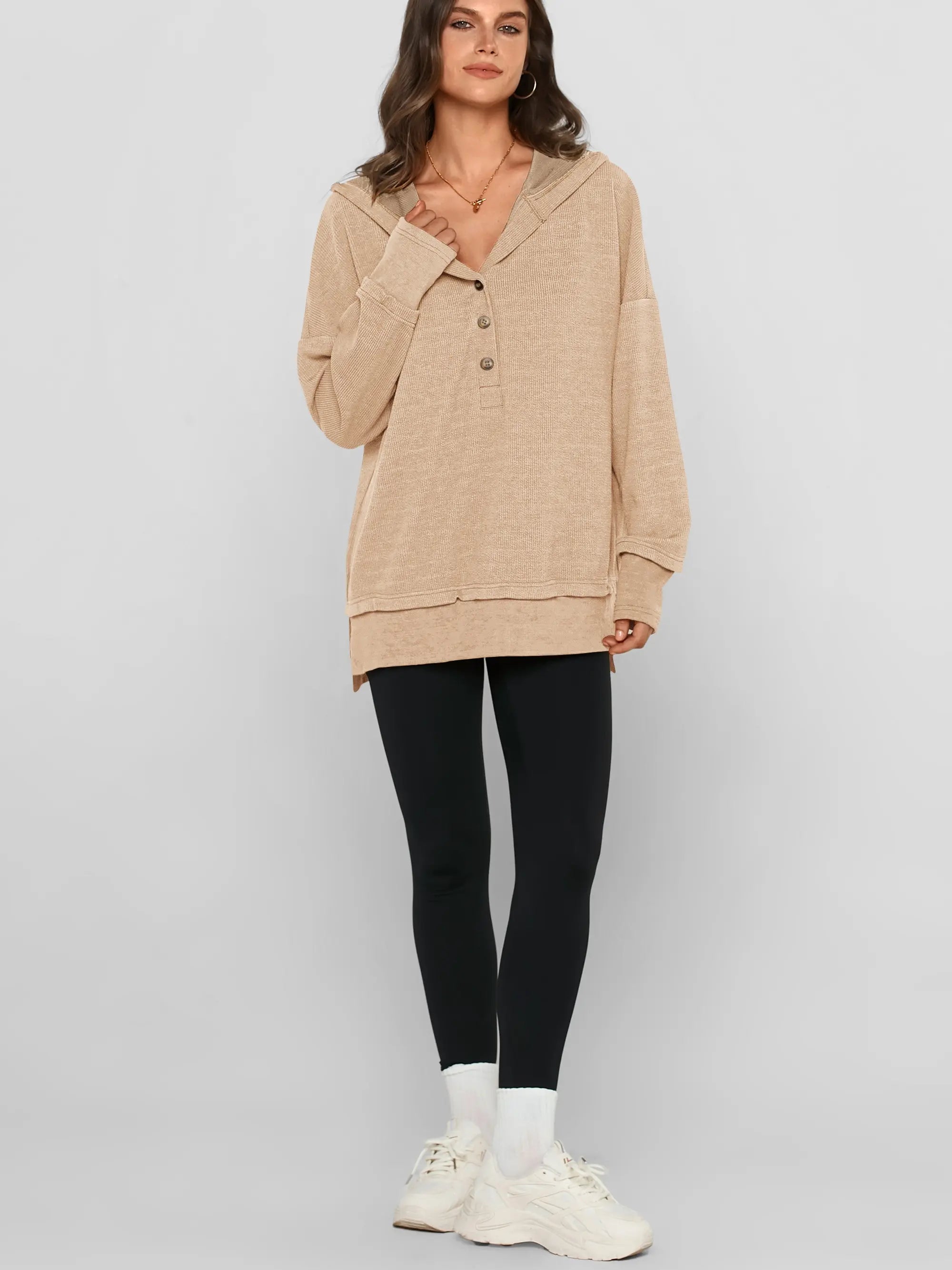 Women's Oversized Hooded Knit Pullover – Cozy Fall Casual Sweater
