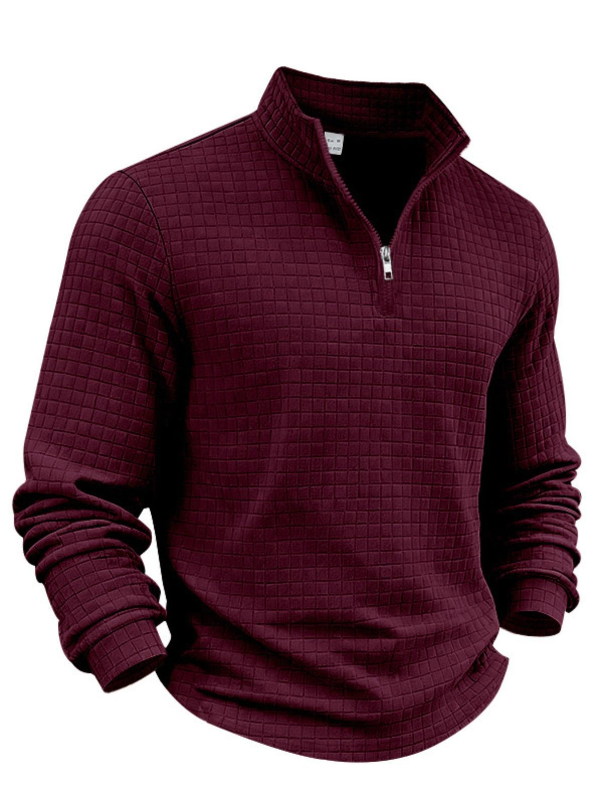 Men's Textured Quarter Zip Pullover – Casual Stand Collar Long Sleeve Sweatshirt