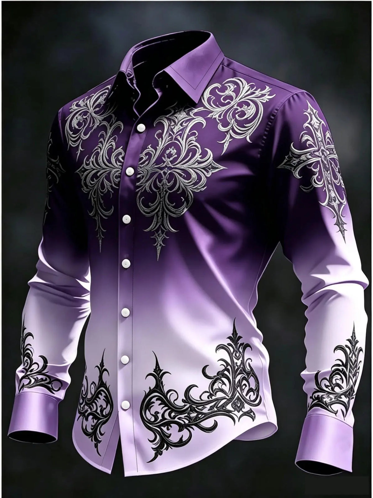 Men’s Baroque Print Gradient Shirt – Long Sleeve Button-Down Statement Shirt