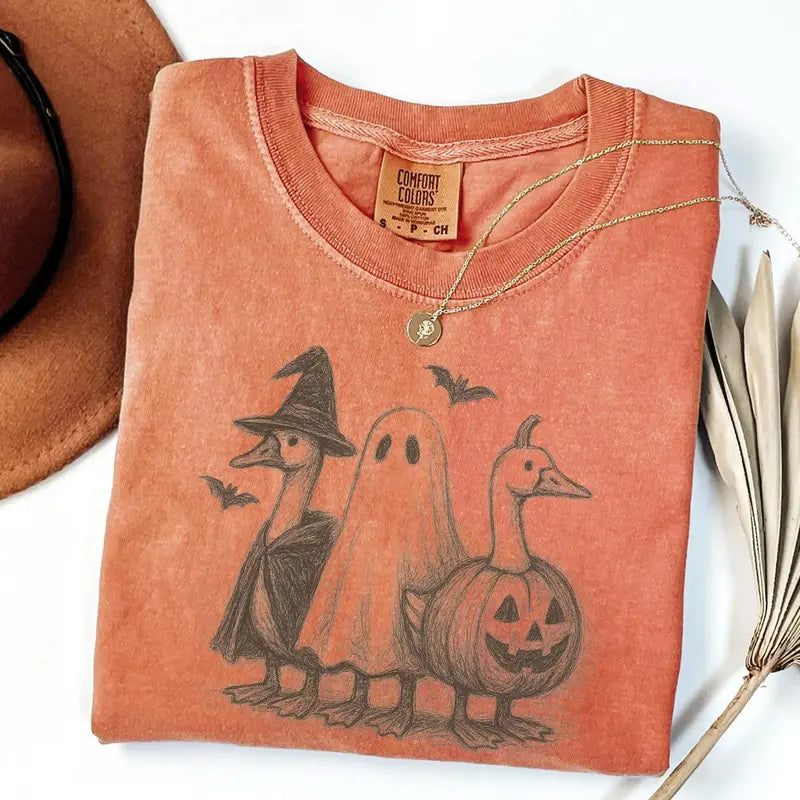 Halloween Goose Graphic T-Shirt/Sweatshirt/Hoodie – Cute Ghost Pumpkin Witch Spooky Season Tee