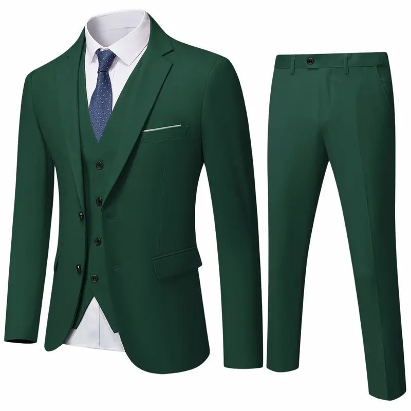 Men's Classic 3-Piece Suit Set – Slim Fit Blazer, Vest & Dress Pants for Weddings & Business（Tie Not Included）