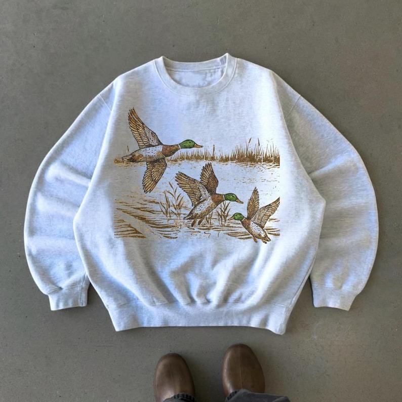 Vintage Mallard Duck Sweatshirt/Hoodie/T-shirt – Retro Wildlife Nature Graphic Crewneck