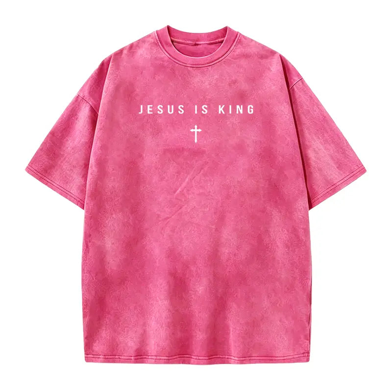 Jesus Is King T-Shirt/Sweatshirt/Hoodie – Vintage Washed Christian Cross Graphic Tee, Minimalist Faith Shirt