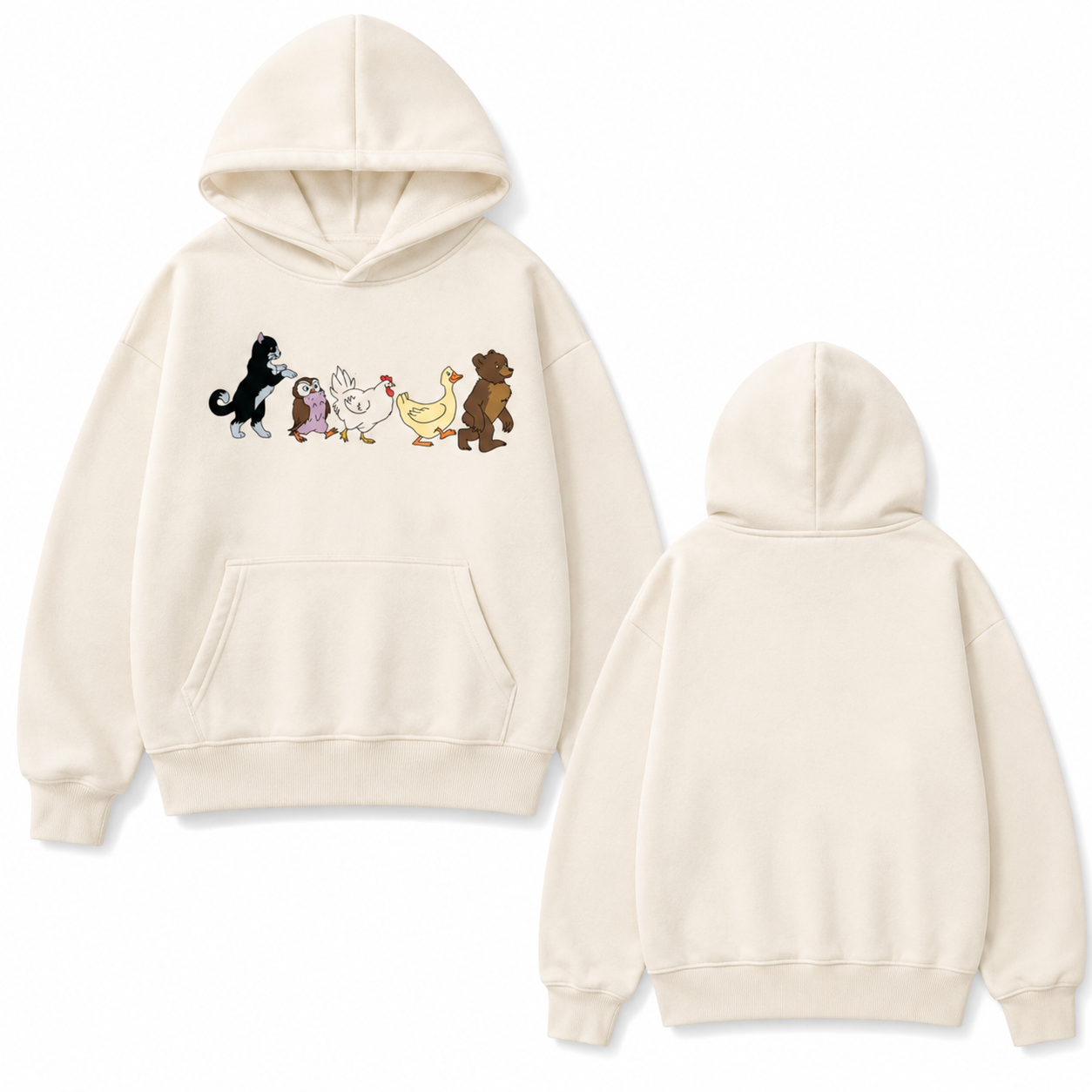 Cute Animal Parade T-Shirt/Sweatshirt/Hoodie – Little Bear Cat Owl Chicken Duck Graphic Tee, Cottagecore Animal Lover Shirt