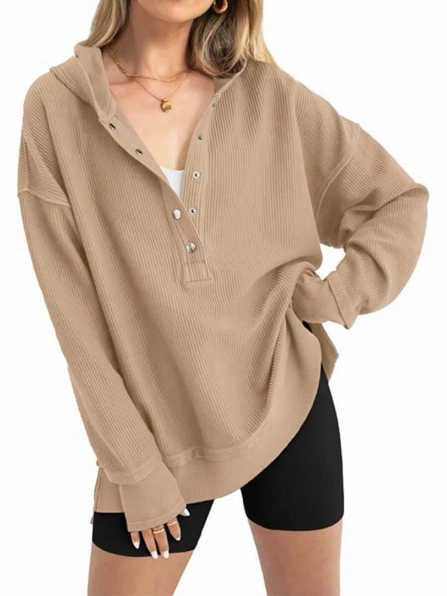 Women's Oversized Hooded Knit Pullover – Cozy Fall Casual Sweater