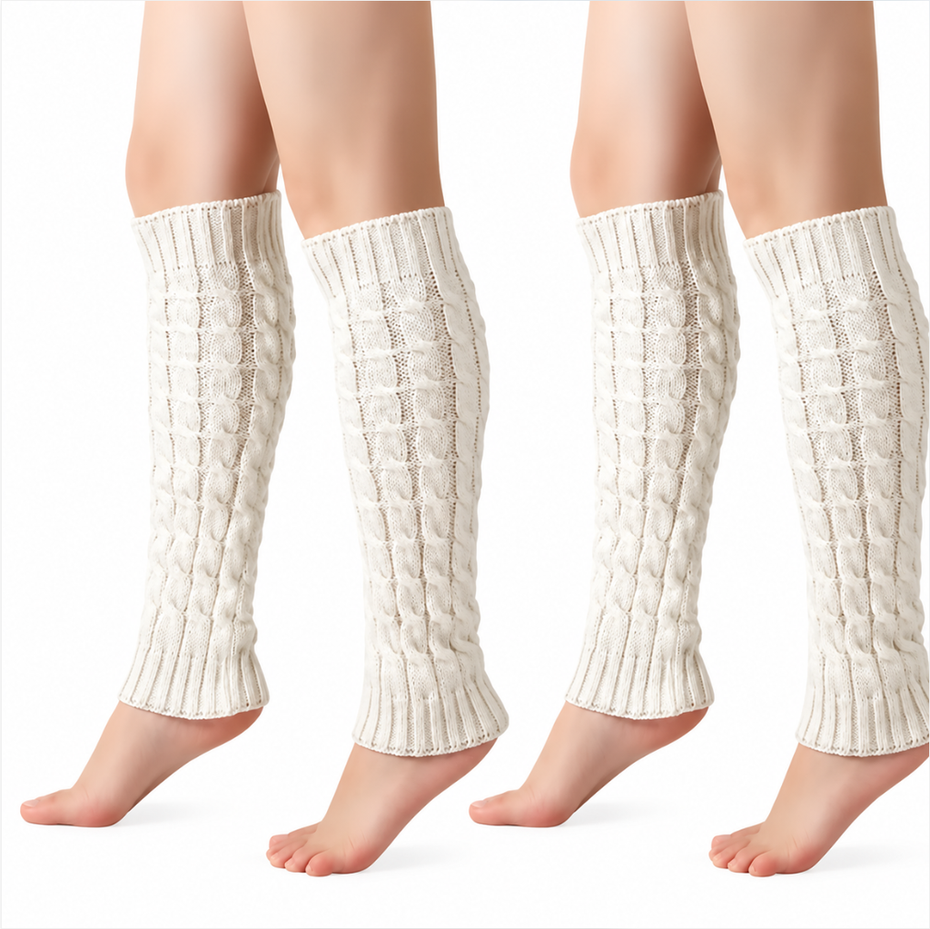 (2PCS) Women's Cable Knit Leg Warmers – Cozy Winter Boot Cuffs & Knit Accessories