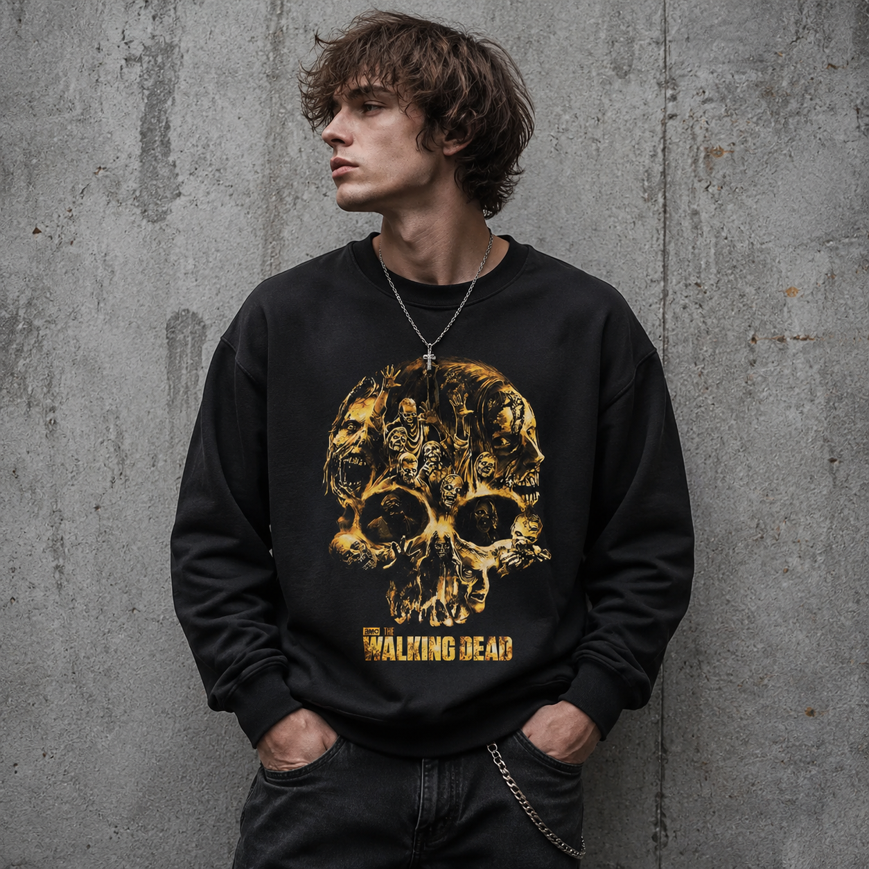 Vintage Zombie Skull Graphic Tee – Dark Horror The Walking Dead Washed Streetwear Shirt/Sweatshirt/Hoodie
