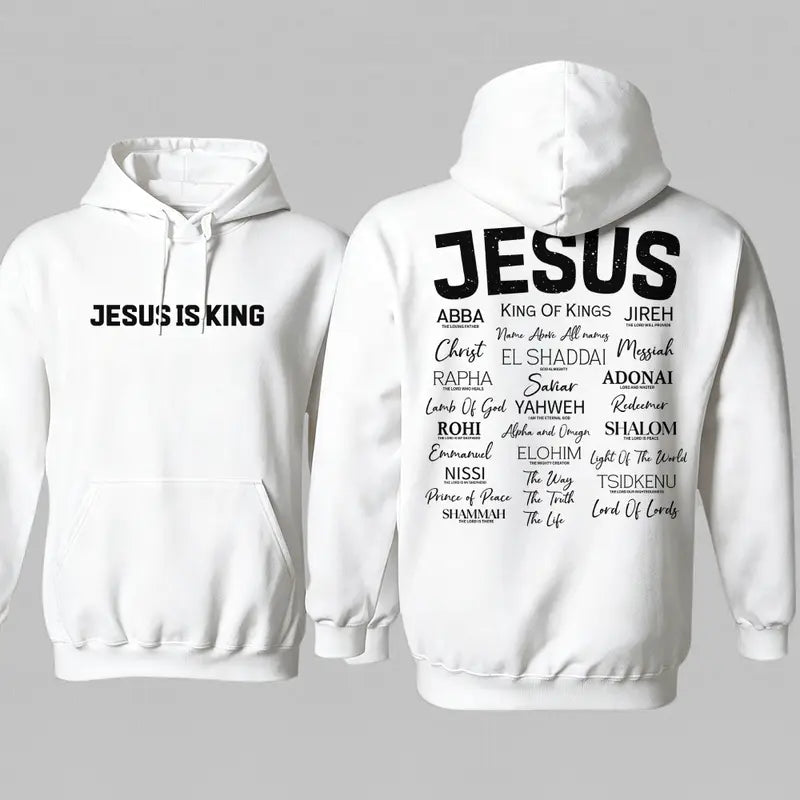 Jesus Is King T-Shirt/Sweatshirt/Hoodie – Names of God Christian Vintage Washed Front & Back Graphic Tee