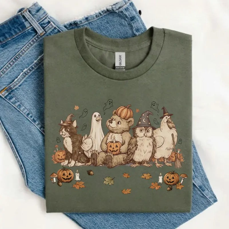 Cute Woodland Animals Halloween Shirt/Sweatshirt/Hoodie – Vintage Pumpkin & Ghost Fall Graphic Tee