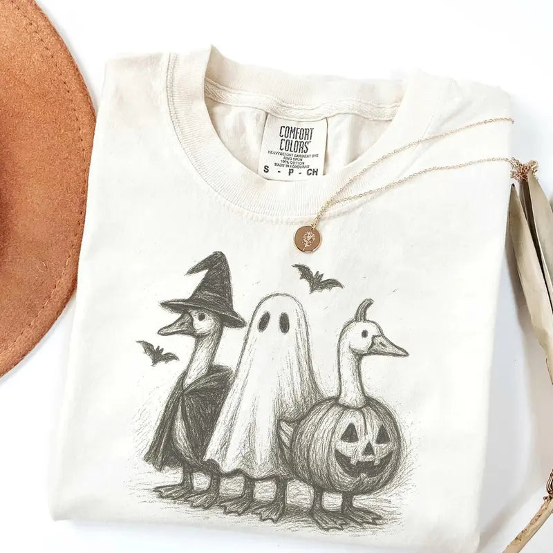 Halloween Goose Graphic T-Shirt/Sweatshirt/Hoodie – Cute Ghost Pumpkin Witch Spooky Season Tee
