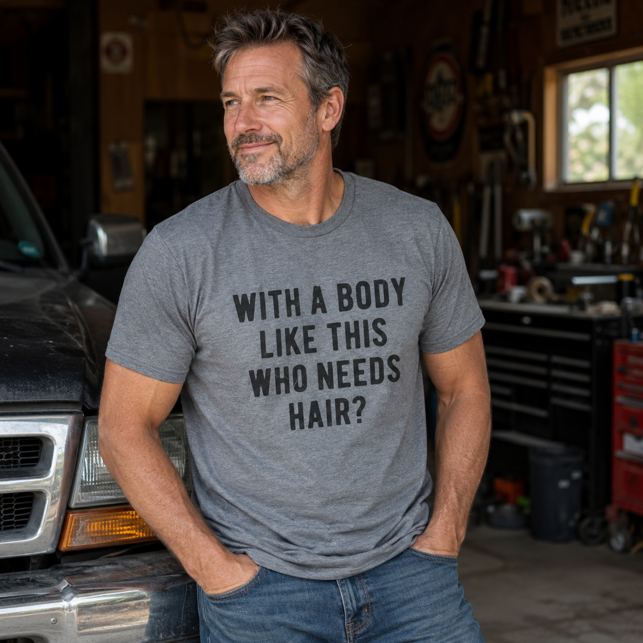 With A Body Like This Who Needs Hair? 😂 Funny Bald Guy Tee/Sweatshirt/Hoodie