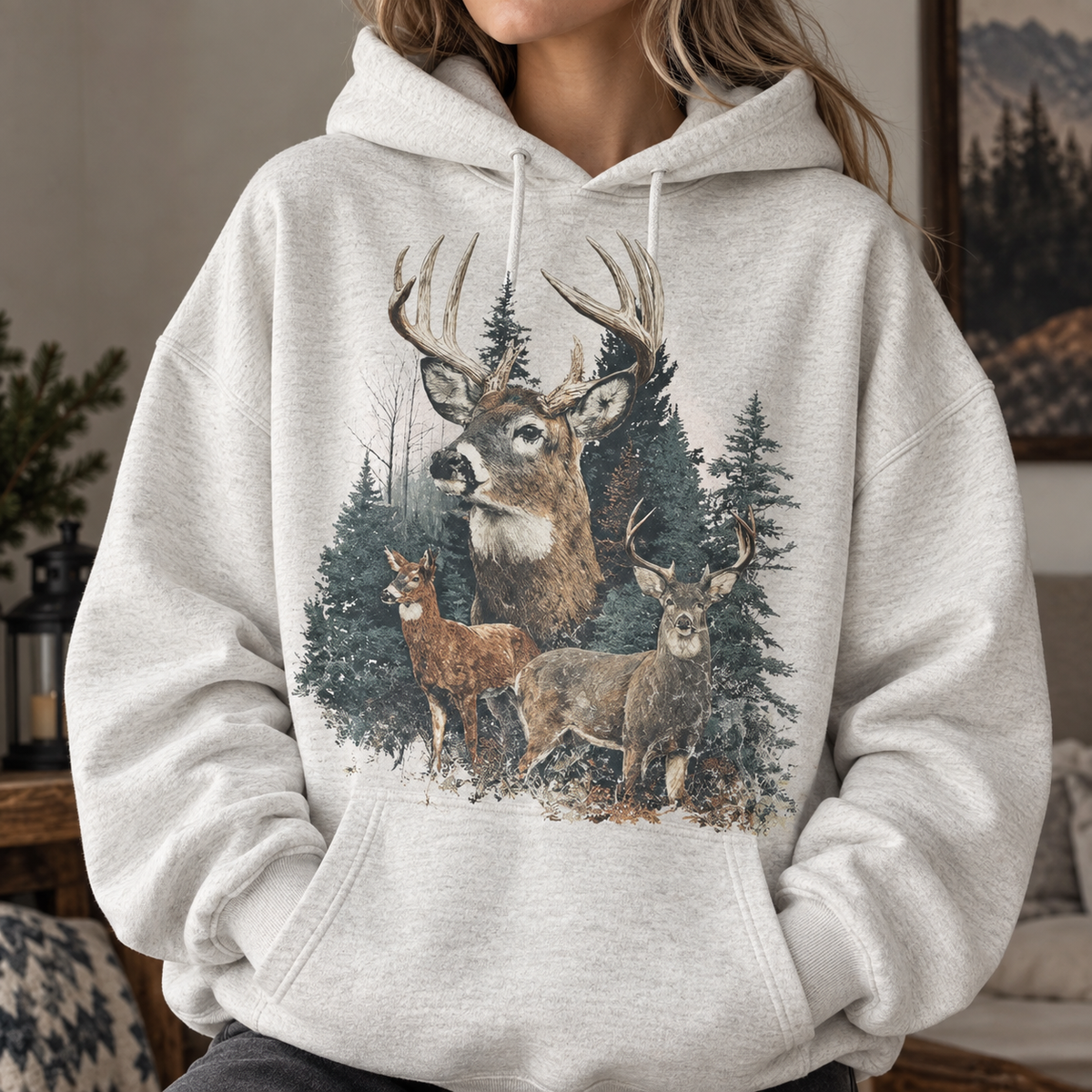 Vintage Deer Forest Sweatshirt/Hoodie/T-Shirt – Retro Wildlife Outdoor Graphic Crewneck