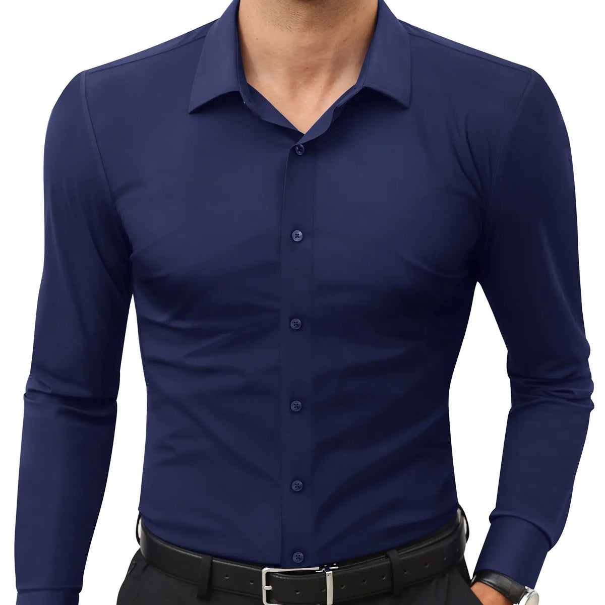 Men’s Super Stretch Dress Shirt – Slim Fit Wrinkle-Resistant Long Sleeve Button-Down
