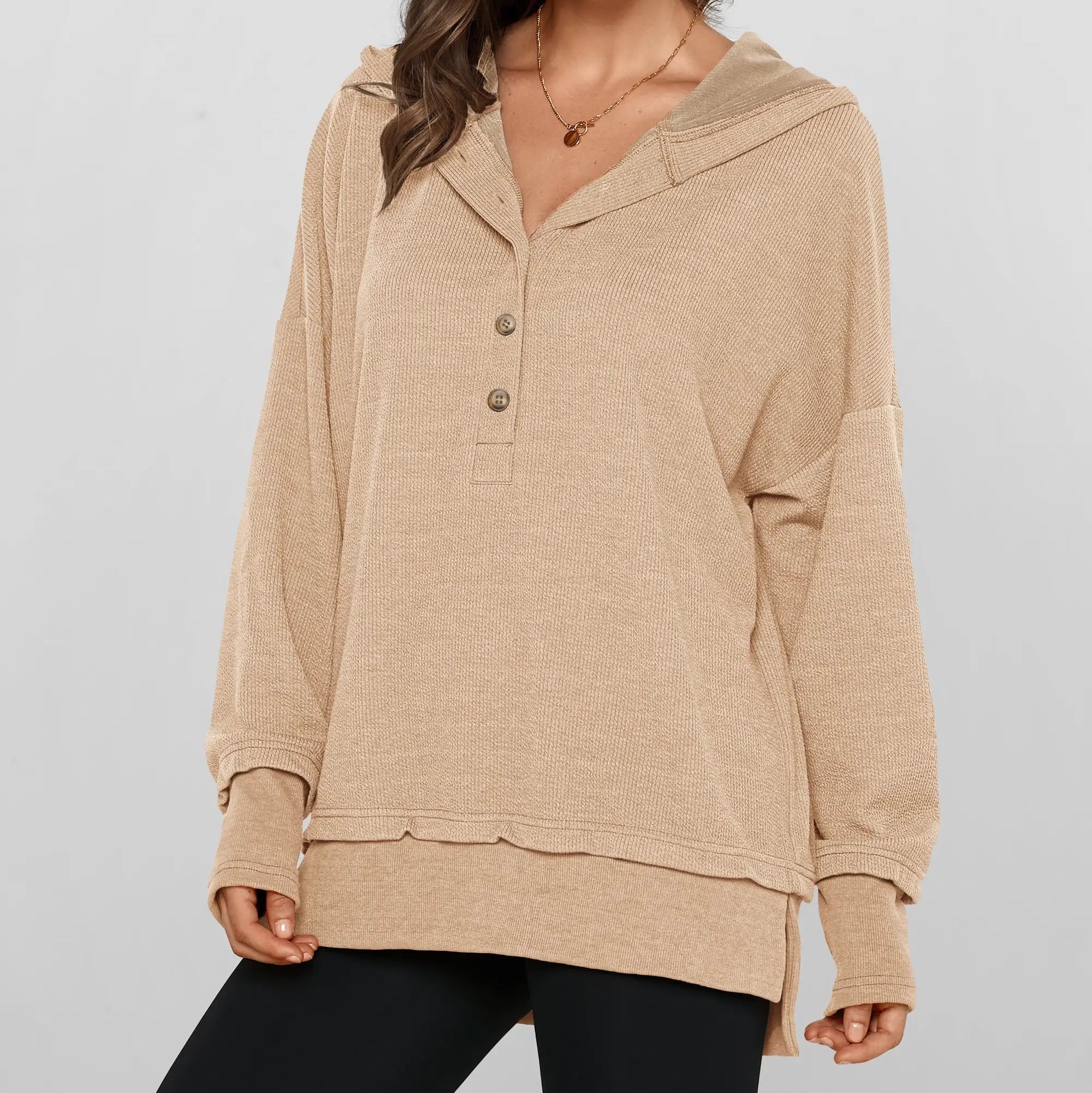 Women's Oversized Hooded Knit Pullover – Cozy Fall Casual Sweater
