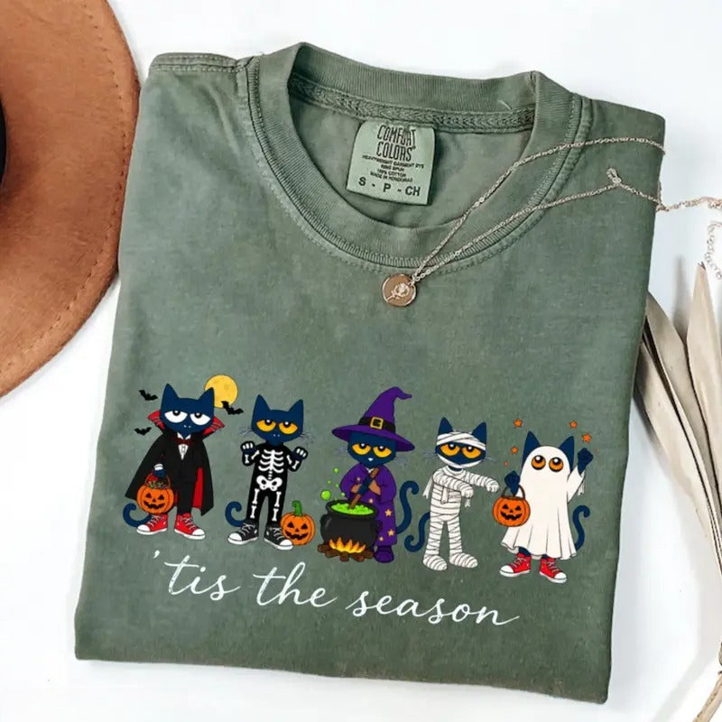 ’Tis the Season Halloween Cat Shirt/Sweatshirt/Hoodie – Cute Costume Cats Comfort Colors Graphic Tee