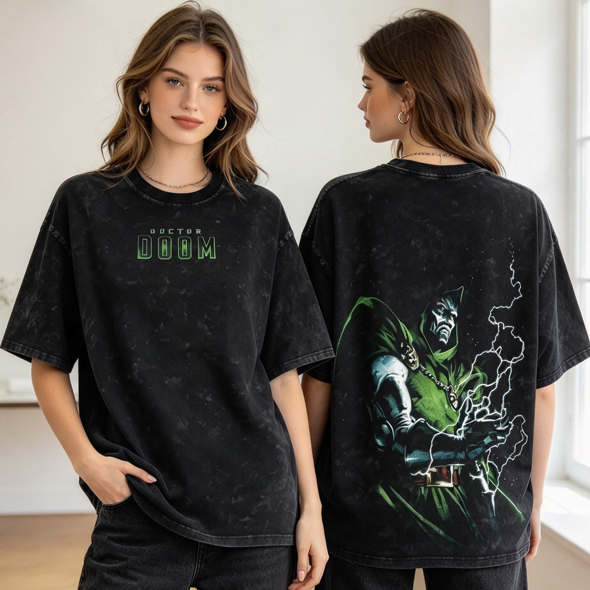 Doctor Doom Vintage Washed Graphic Tee – Oversized Double-Sided Comic T-Shirt/Sweatshirt/Hoodie