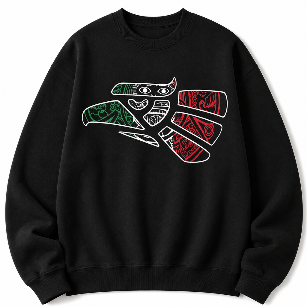 Mexico Heritage Eagle Graphic Tee/Sweatshirt/Hoodie - Featuring Green White Red Mexico Eagle Tribal Art Design with Mexico Flag Tattoo Eagle