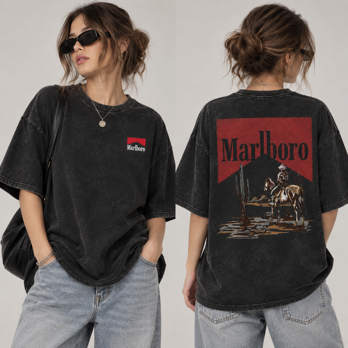 Vintage Cowboy Graphic T-Shirt/Sweatshirt/Hoodie – Dark Americana Western Acid Wash Tee