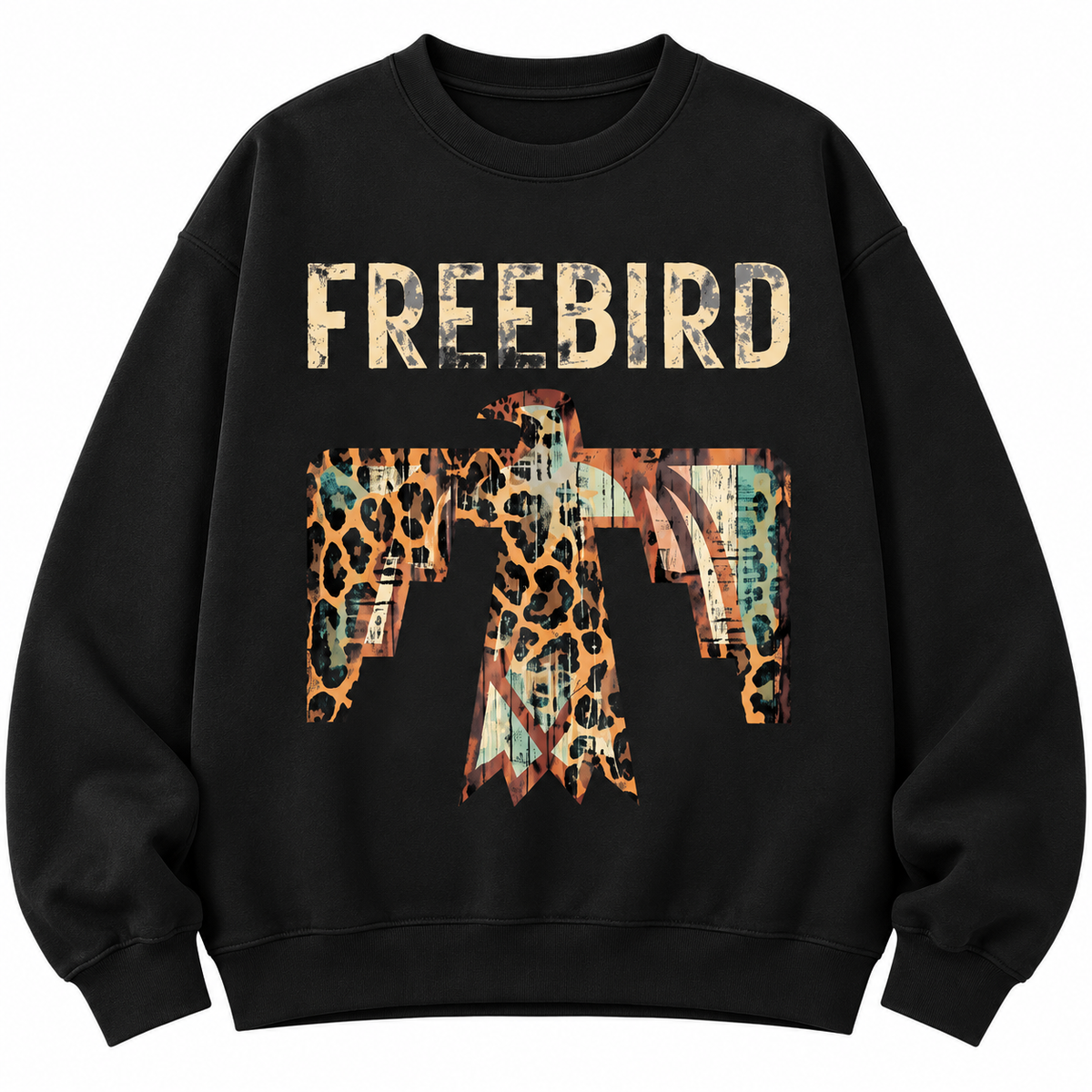 Freebird Thunderbird Graphic Tee – Vintage Washed Leopard Print Western T-Shirt/Sweatshirt/Hoodie