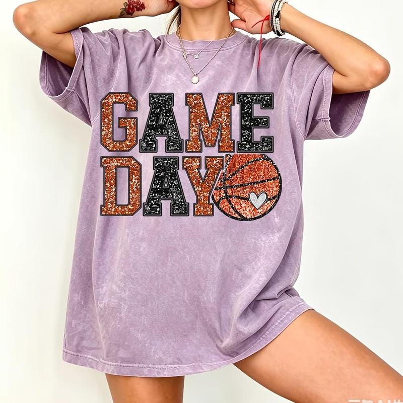 Game Day Basketball Sweatshirt – Women's Oversized Basketball Graphic Crewneck, Sports Mom Game Day Outfit