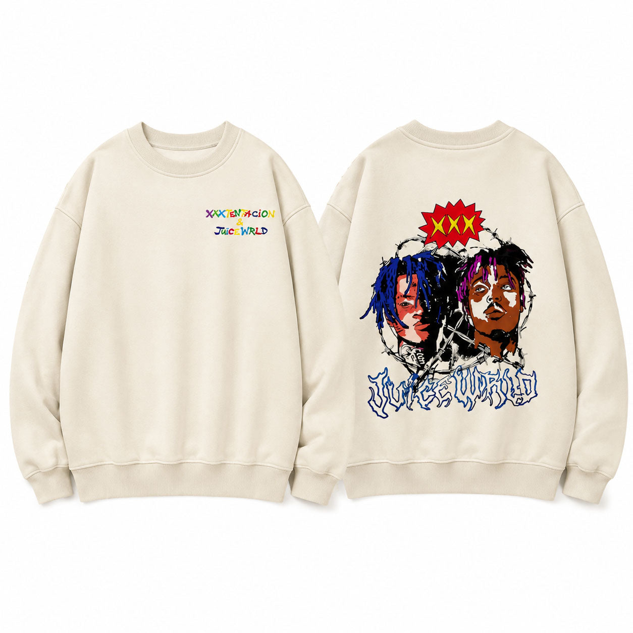 XXXTENTACION & Juice WRLD Tribute Hoodie/Sweatshirt/T-shirt – Vintage Rap Graphic Front & Back Pullover Sweatshirt