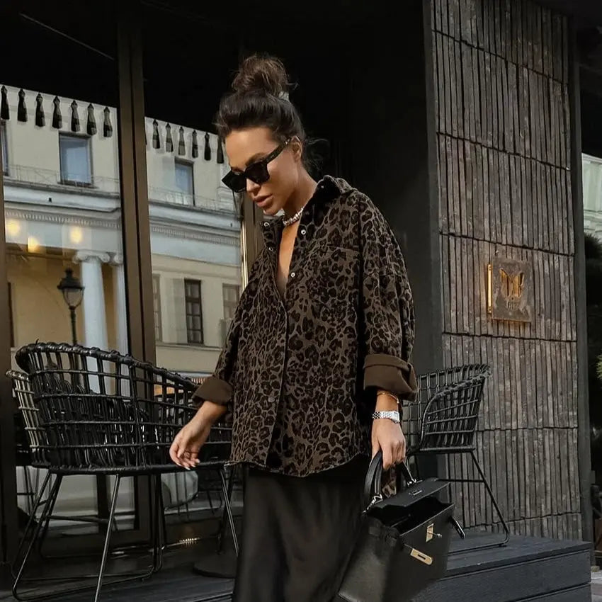 Women’s Leopard Print Shacket – Relaxed Fit Button-Down Long Sleeve Overshirt