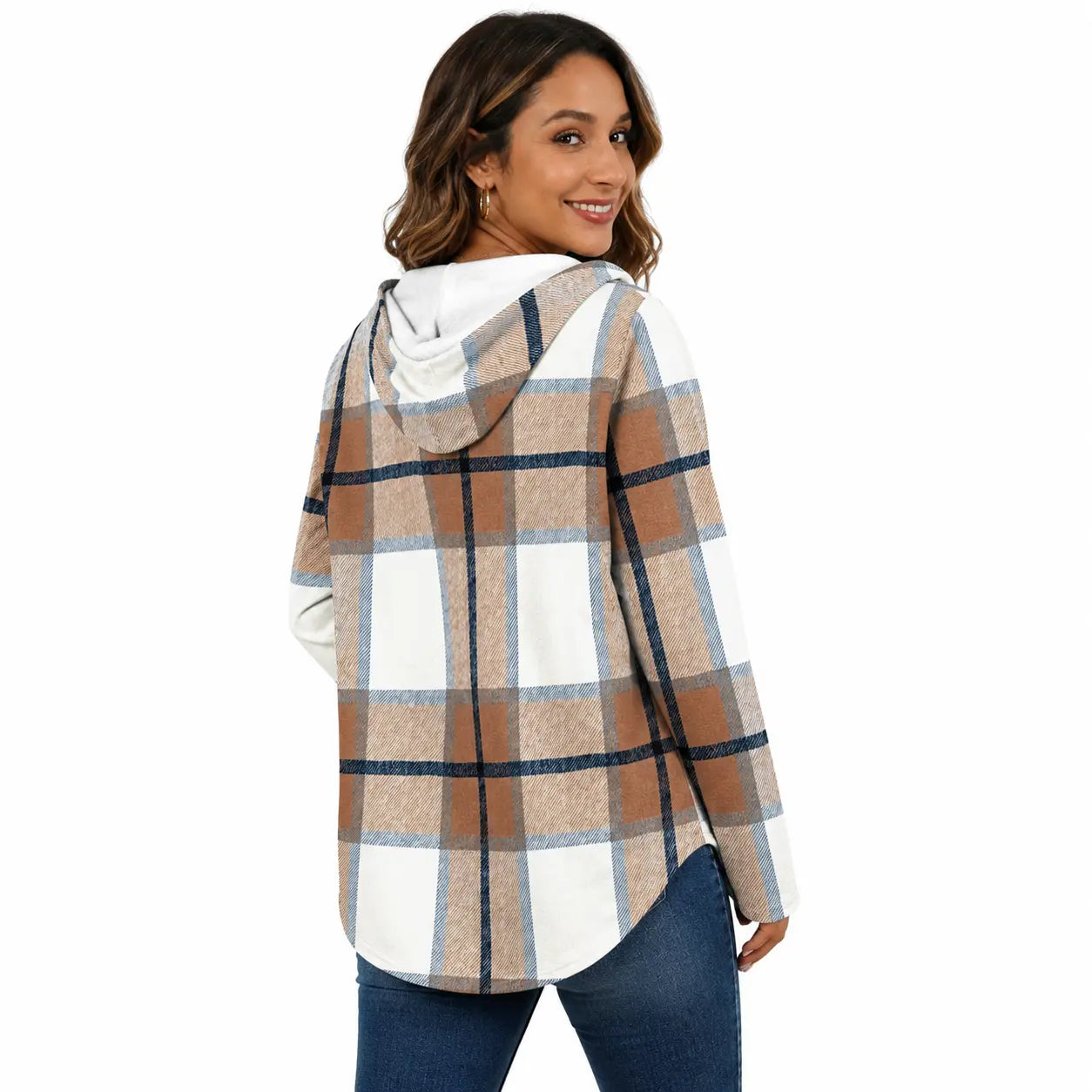 Women's Plaid Hooded Pullover – Casual Long Sleeve Fall Top